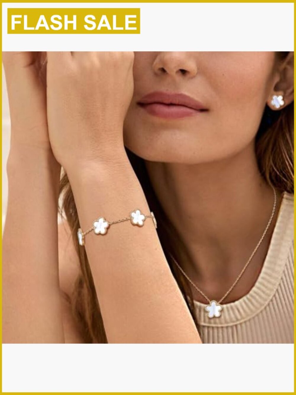 Floral 3-piece Jewelry Set: Necklace, Bracelet, Earrings - 18K Gold Plated, - Picture 4 of 7